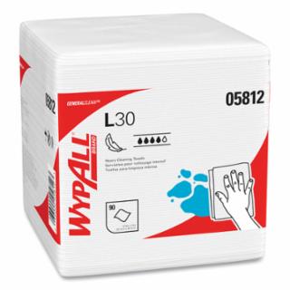 WypAll* L30 Wipers, White, 12 in W x 12-1/2 in L, 1/4 Fold, 90 per Pack/ 12 Pack per Case- FULL CASE 